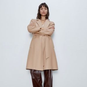 NWT Zara Classic Belted Caramel Brown Tan Coat